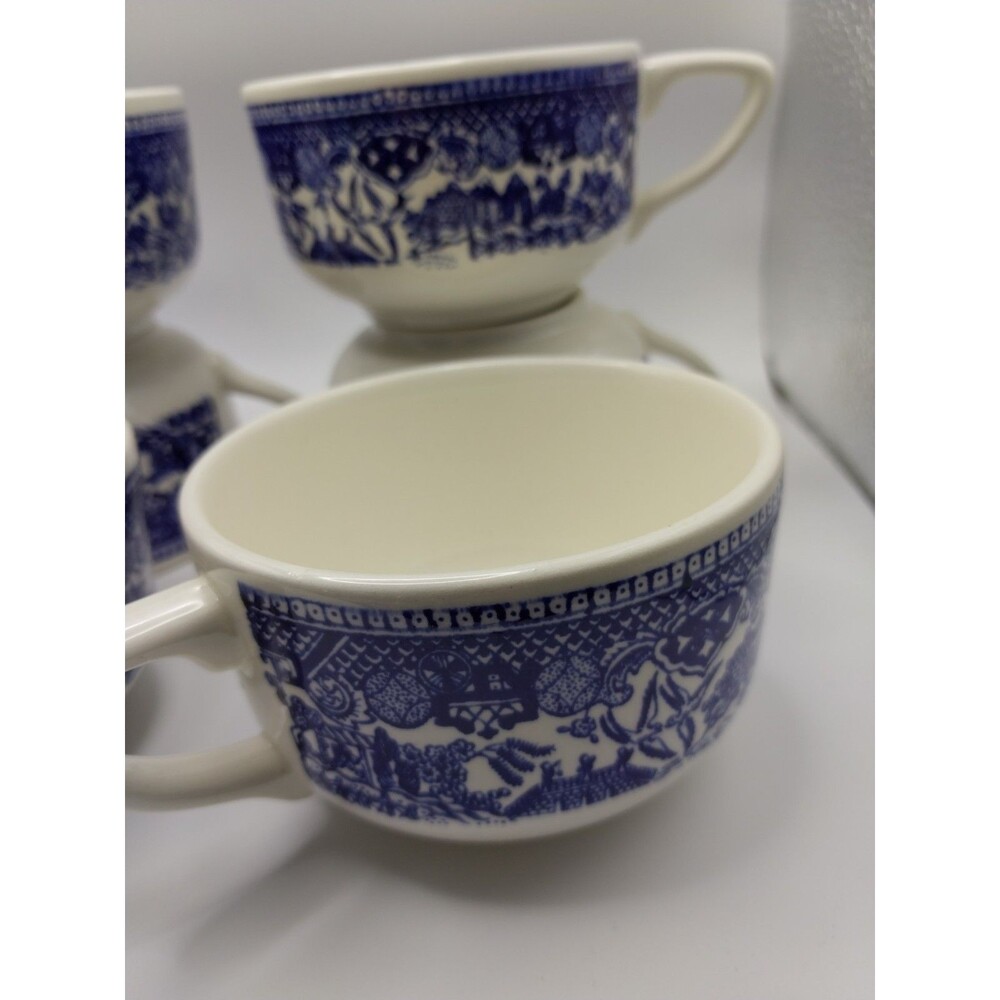 Blue Willow 8oz 2 1/2 in Flat Cup Royal USA 6 Pc Set EC
